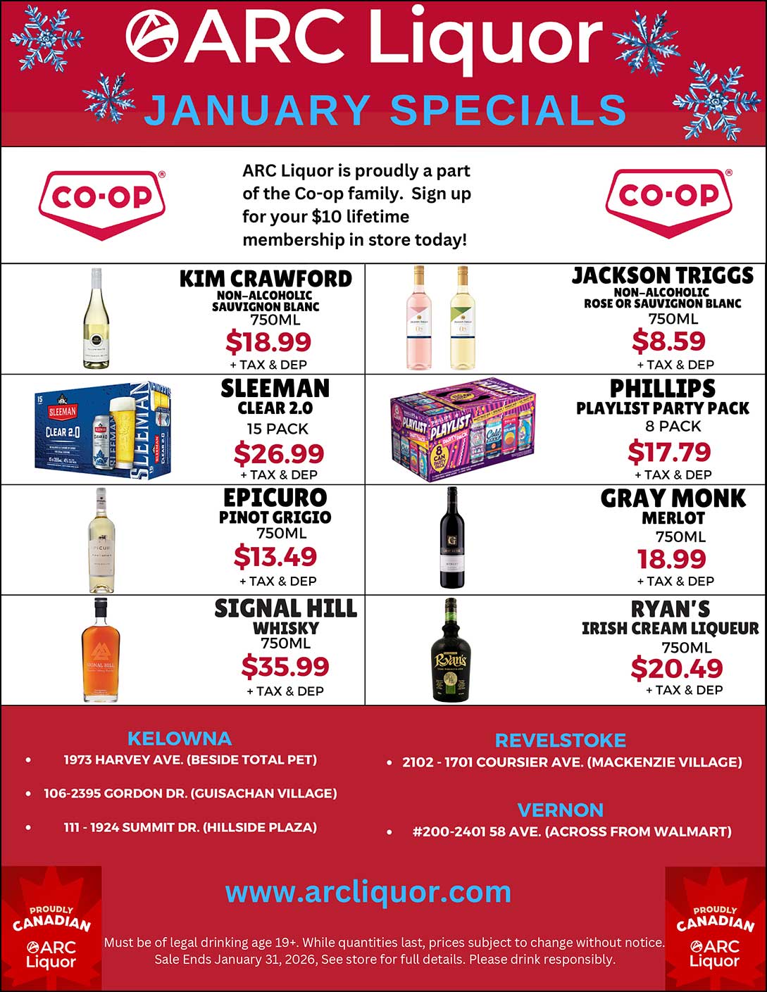 ARC Liquor January Specials Flyer